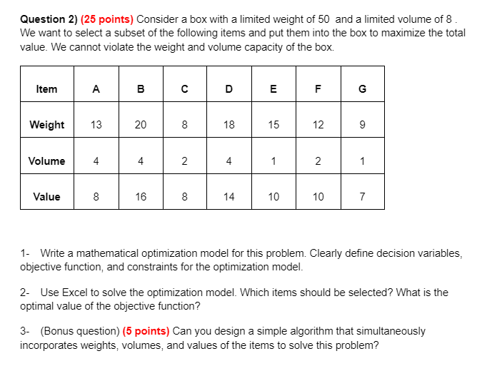 Question 2) (25 points) Consider a box with a