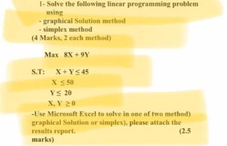 1- Solve the following linear programming problem