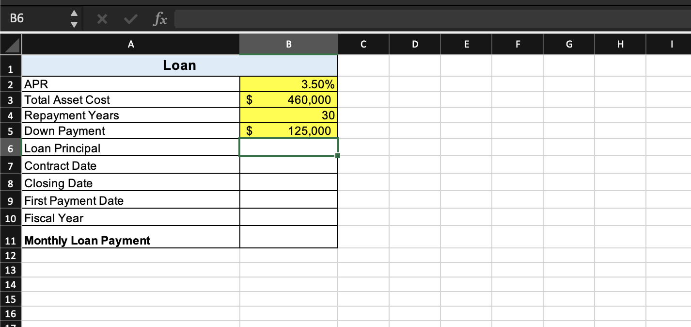 Please show excel formulas B6 fx A B C D E F G H.