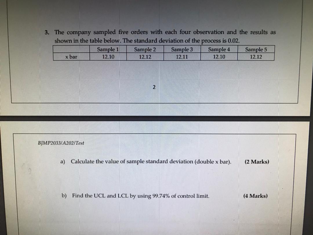 for ucl & lcl in calculation (no graph needed) 3.