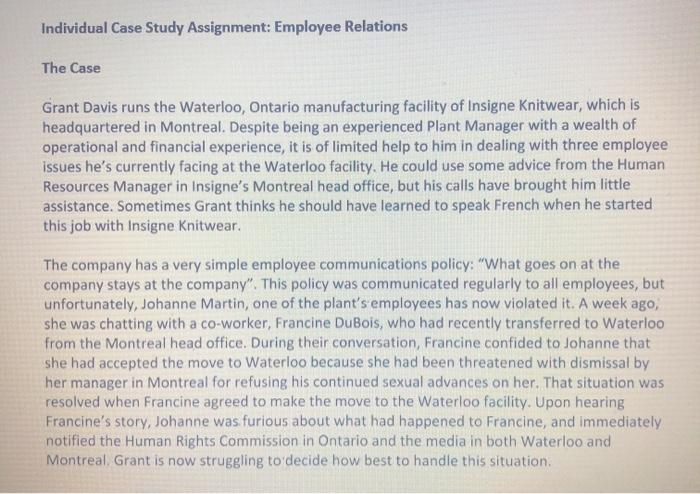Individual Case Study Assignment: Employee