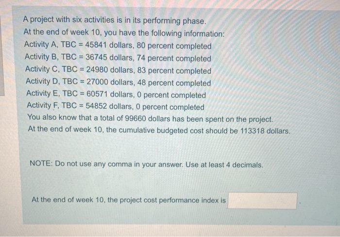 A project with six activities is in its