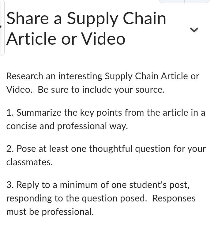 Share a Supply Chain Article or Video Research an