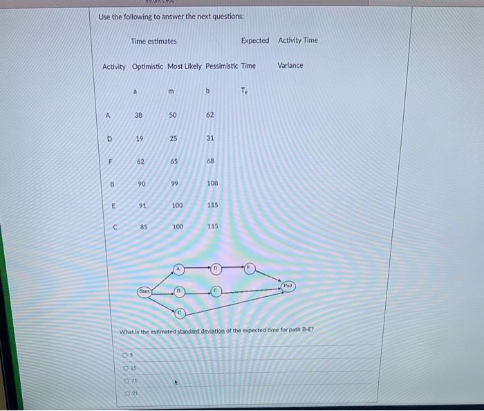 Use the following to answer the next questions: