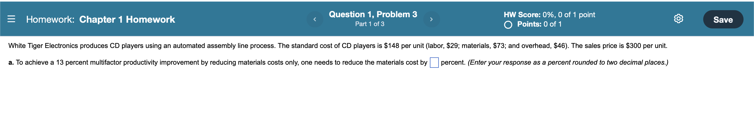 Homework: Chapter 1 Homework Question 1, Problem