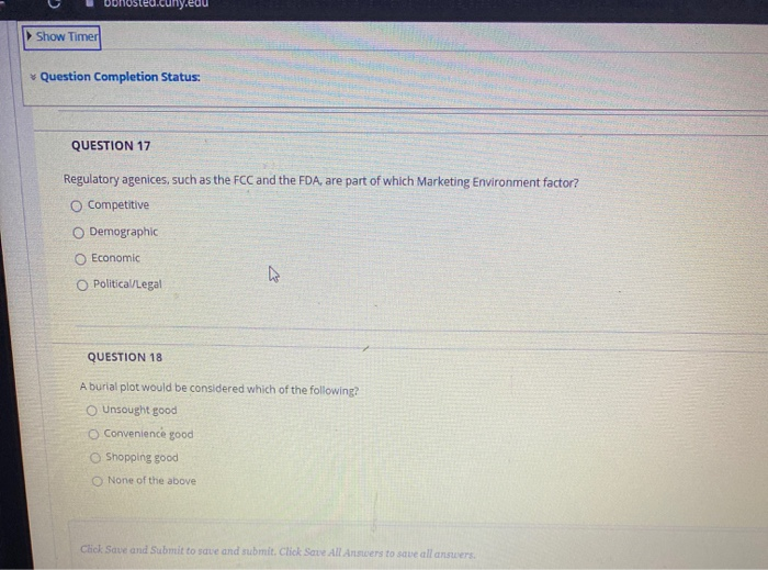 ny.edu Show Timer Question Completion Status: