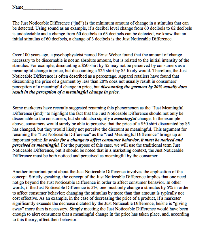 Name The Just Noticeable Difference (jnd") is the