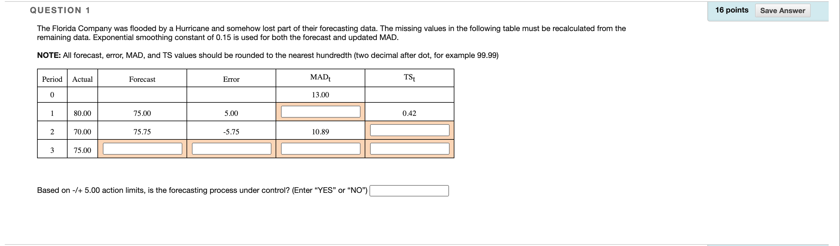 QUESTION 1 16 points Save Answer The Florida