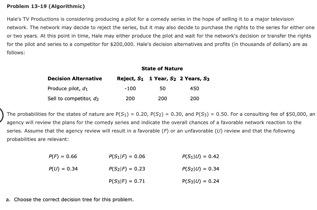 Problem 13-19 (Algorithmic) Hale's TV Productions