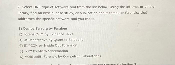2. Select ONE type of software tool from the list