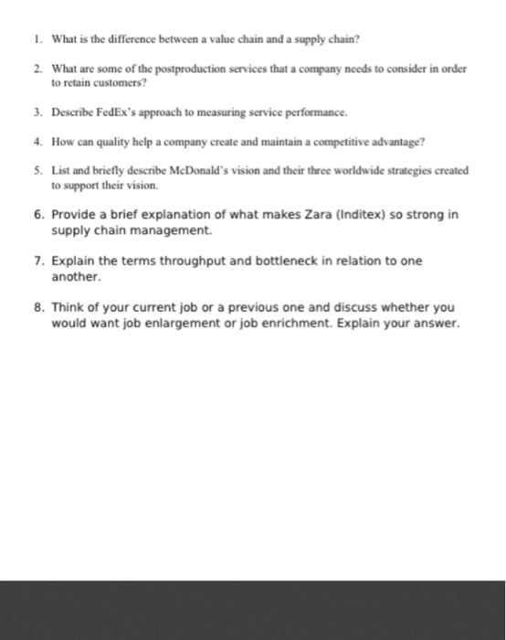 1. What is the difference between a value chain