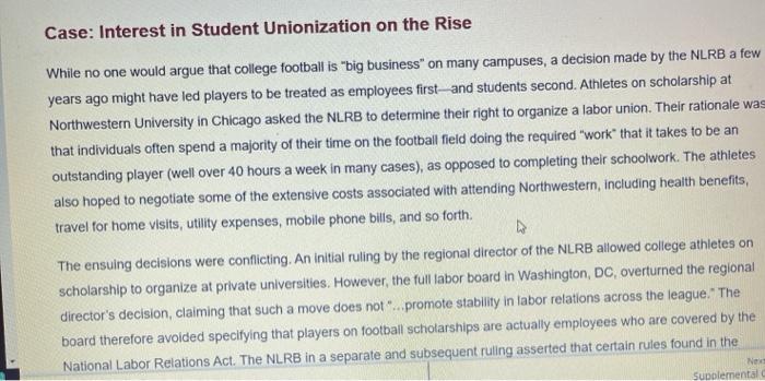 Case: Interest in Student Unionization on the