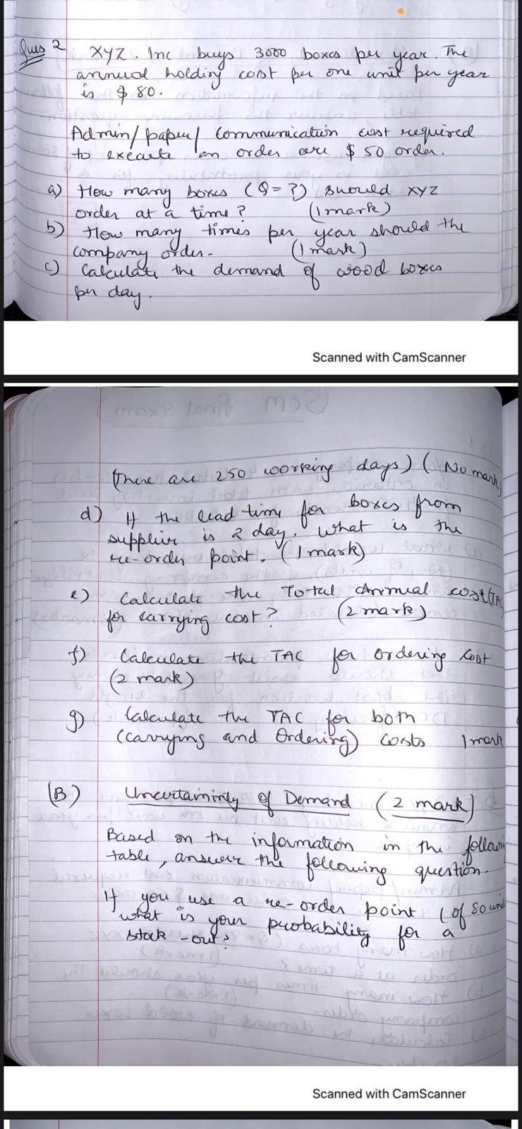 The unit per year to execute an order Ques 2 xyz