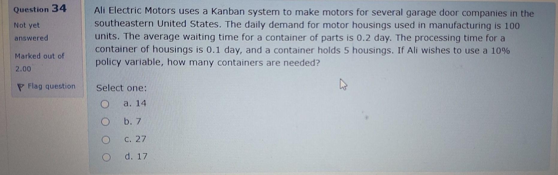 Question 34 Not yet answered Ali Electric Motors