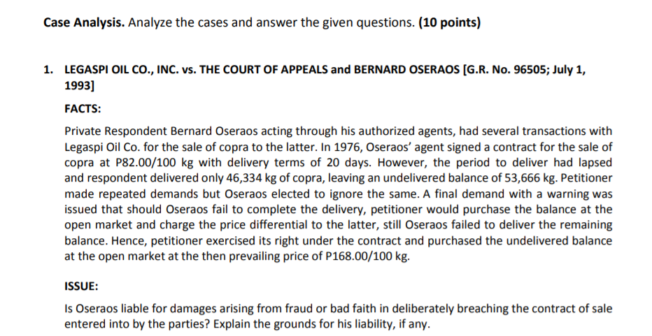 Case Analysis. Analyze the cases and answer the