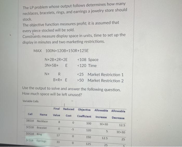 The LP problem whose output follows determines