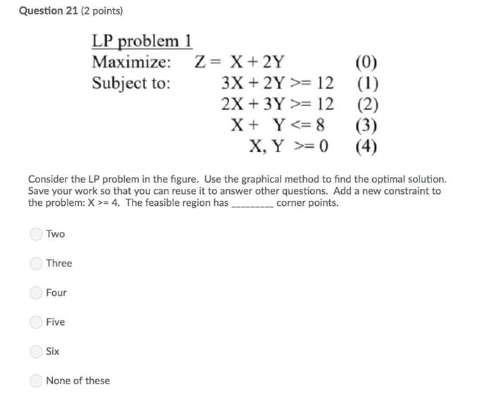 Question 21 (2 points) LP problem 1 Maximize: Z =