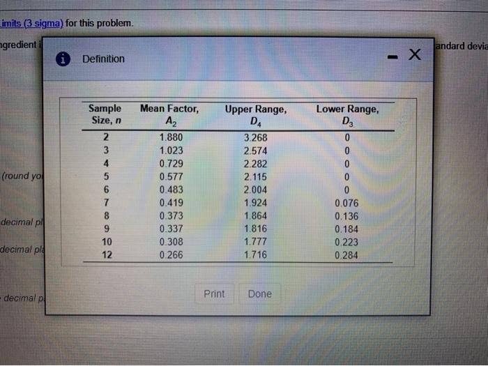 Refer to Table S61. Factors for Computing Control