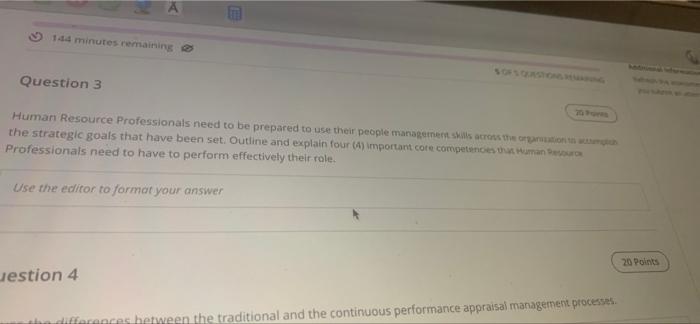 A 144 minutes remaining Question 3 Human Resource