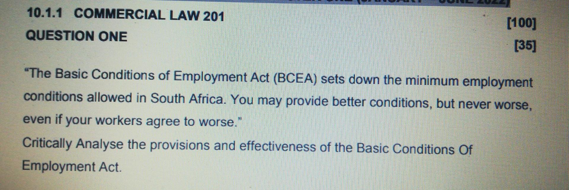 10.1.1 COMMERCIAL LAW 201 QUESTION ONE [100] [35]