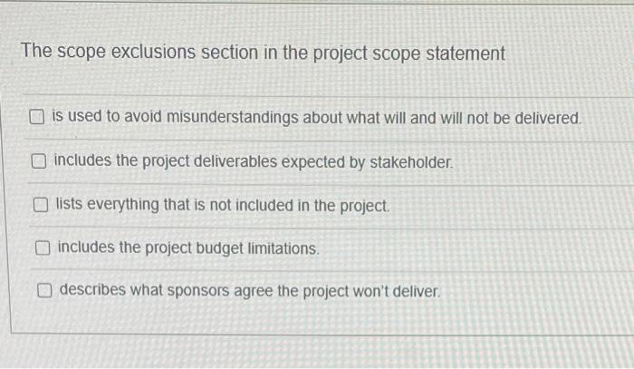 The scope exclusions section in the project scope