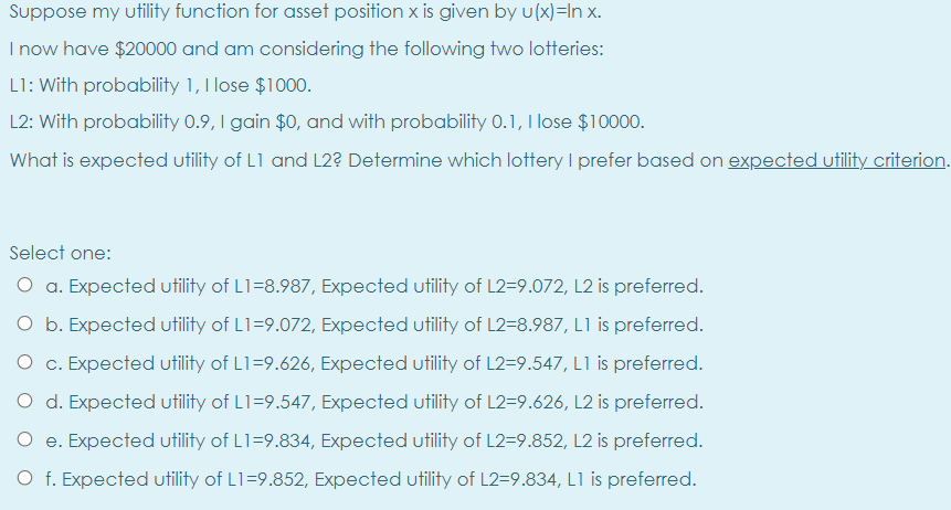 Suppose my utility function for asset position x