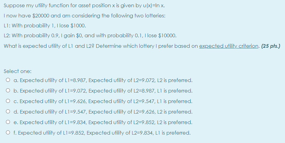Suppose my utility function for asset position x