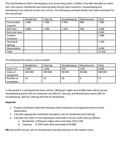 Answer sheet Consumable material Saff costs Rent