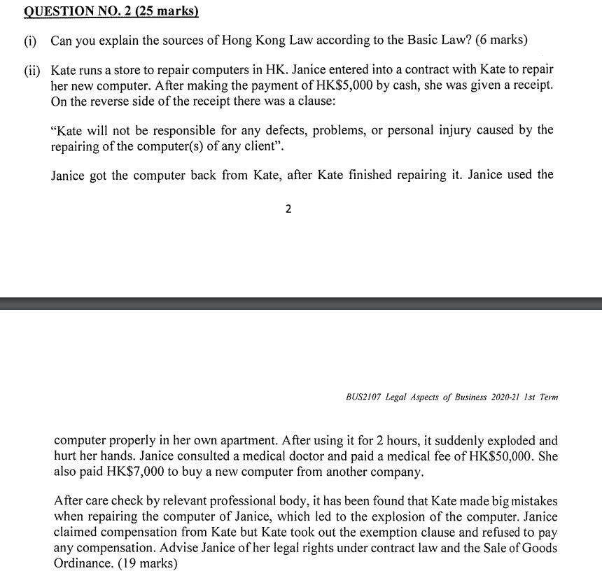 QUESTION NO. 2 (25 marks) (i) Can you explain the