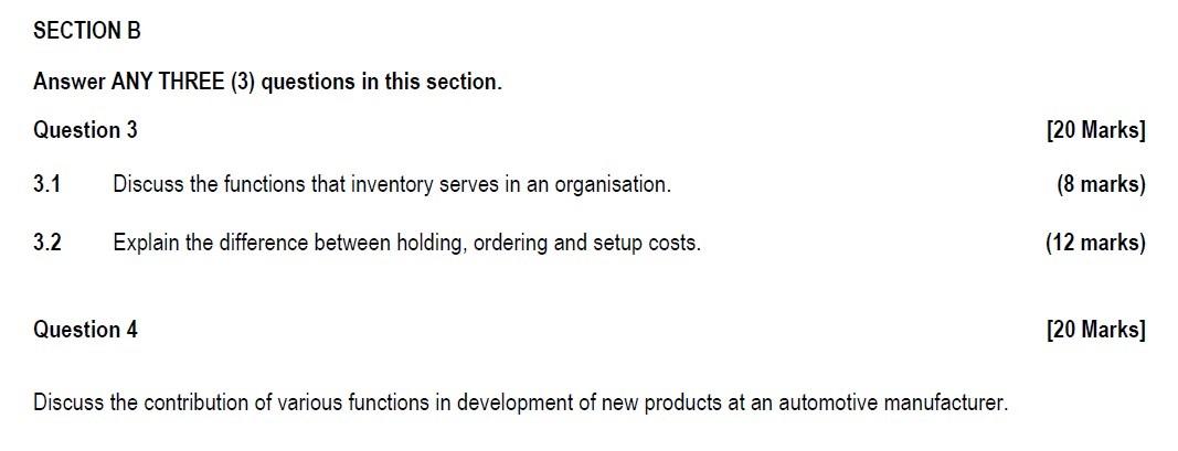 SUPPLY CHAIN MANAGEMENT SECTION B Answer ANY