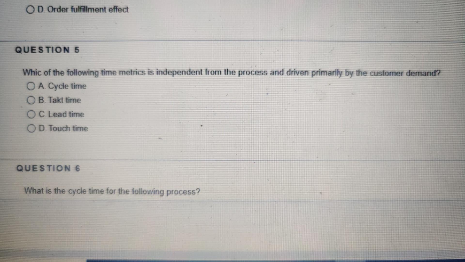 OD. Order fulfillment effect QUESTION 5 Whic of