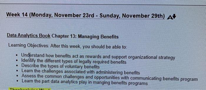 Week 14 (Monday, November 23rd - Sunday, November