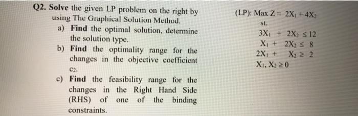Q2. Solve the given LP problem on the right by