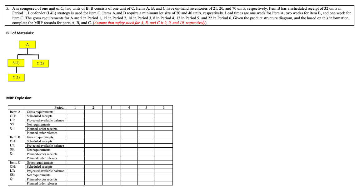 5. A is composed of one unit of C, two units of