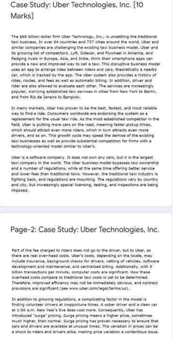 Case Study: Uber Technologies, Inc. [10 Marks)
