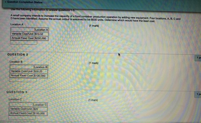 Question Completion Status: Use the following