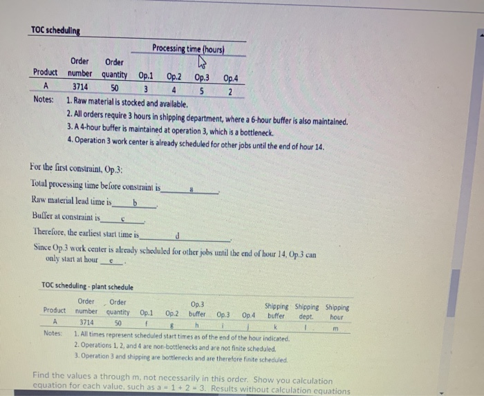 TOC scheduling Processing time (hours) Order