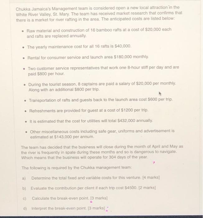 Chukka Jamaica's Management team is considered