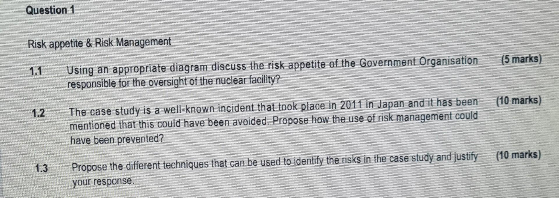 please reference Question 1 Risk appetite & Risk