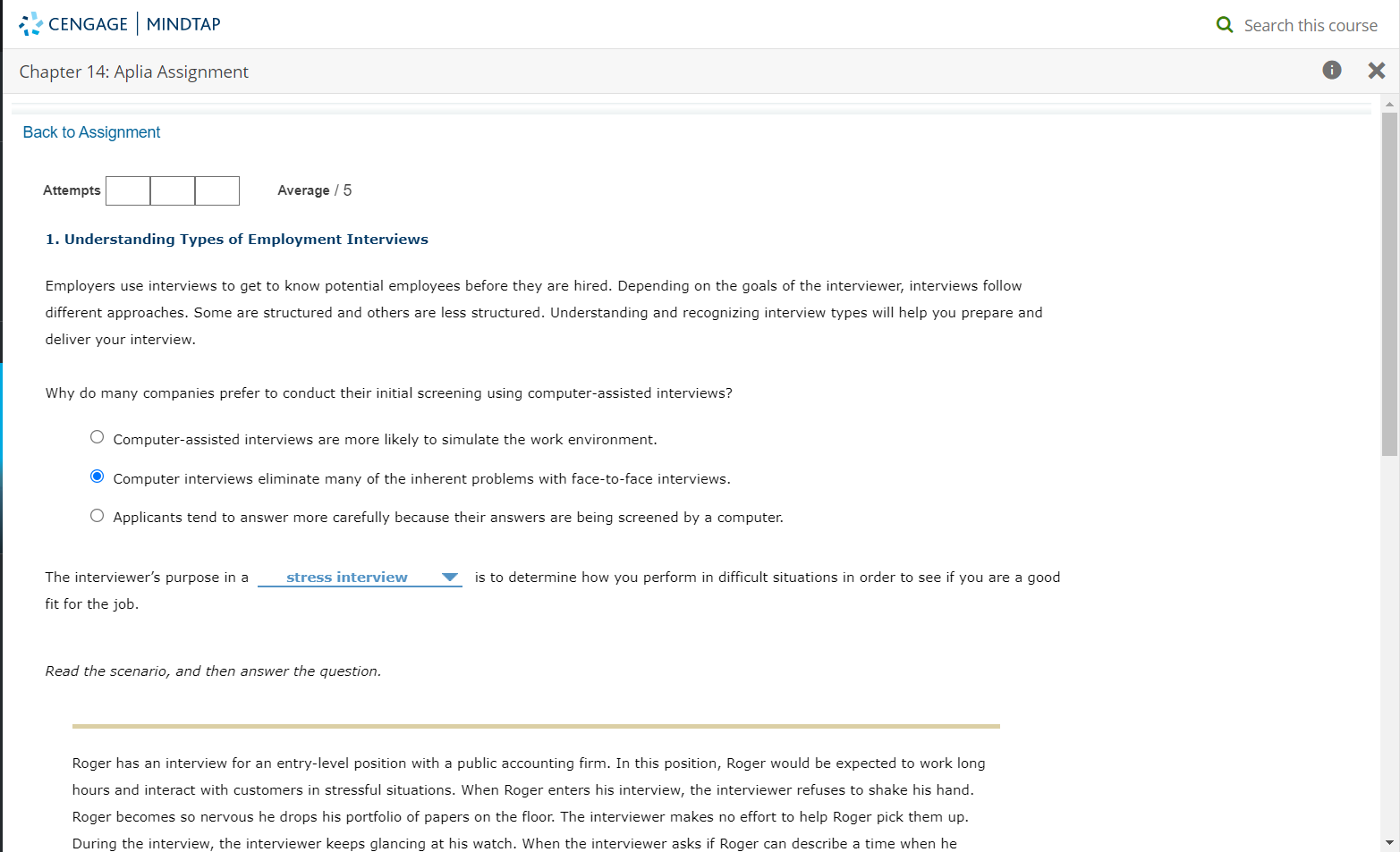 CENGAGE MINDTAP Q Search this course Chapter 14: