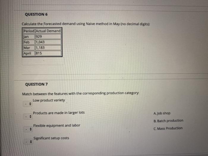QUESTION 6 Calculate the Forecasted demand using