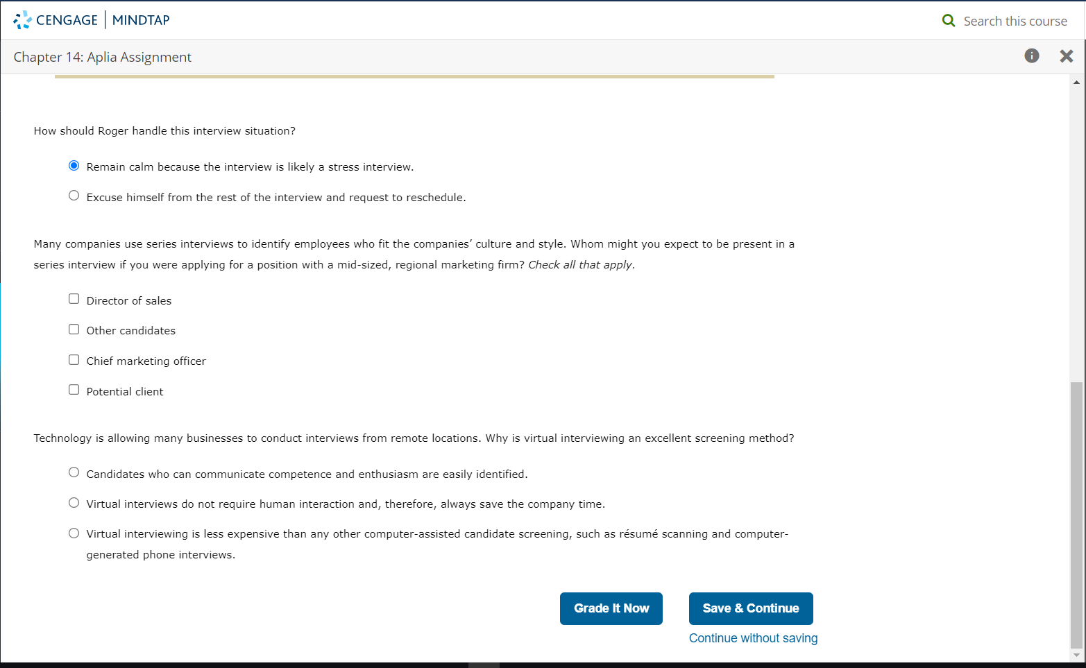 CENGAGE MINDTAP Q Search this course Chapter 14: