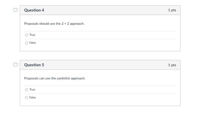 Question 4 1 pts Proposals should use the 2 + 2