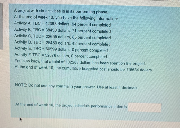 A project with six activities is in its