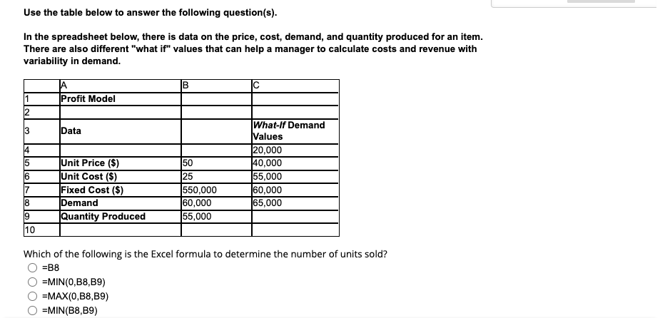 Use the table below to answer the following