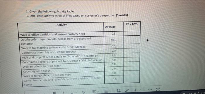 1. Given the following Activity table: 1. label