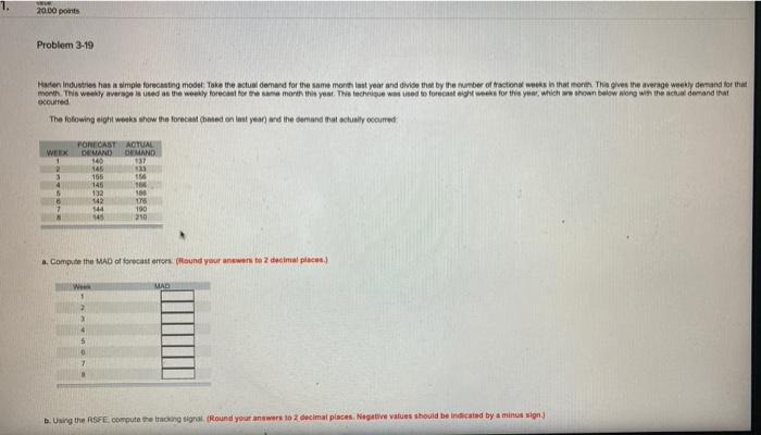 1. 20.00 points Problem 3-19 Master Industries