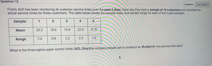 Question 12 3 points Seve Answer Fred's Grill has