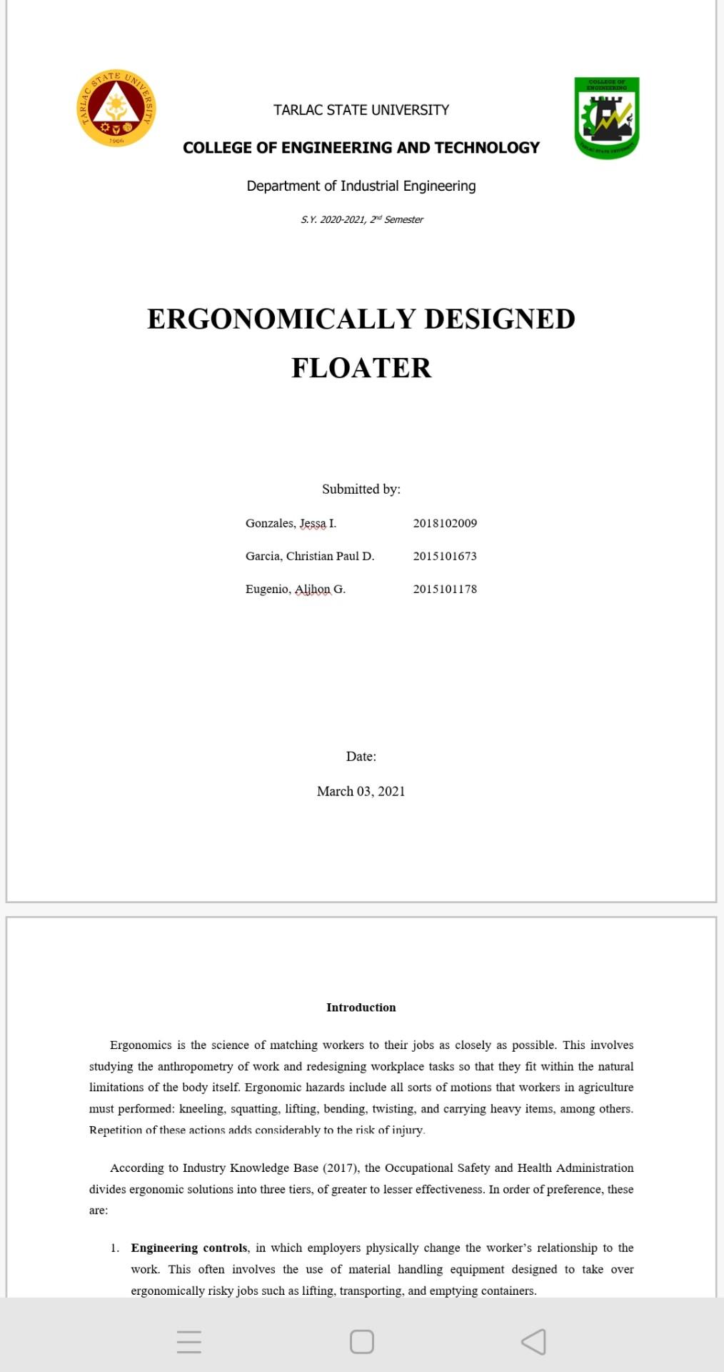 Conclusion about our term project "Ergonomically