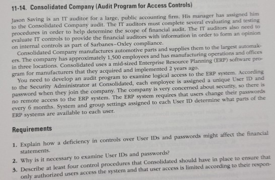 11-14. Consolidated Company (Audit Program for